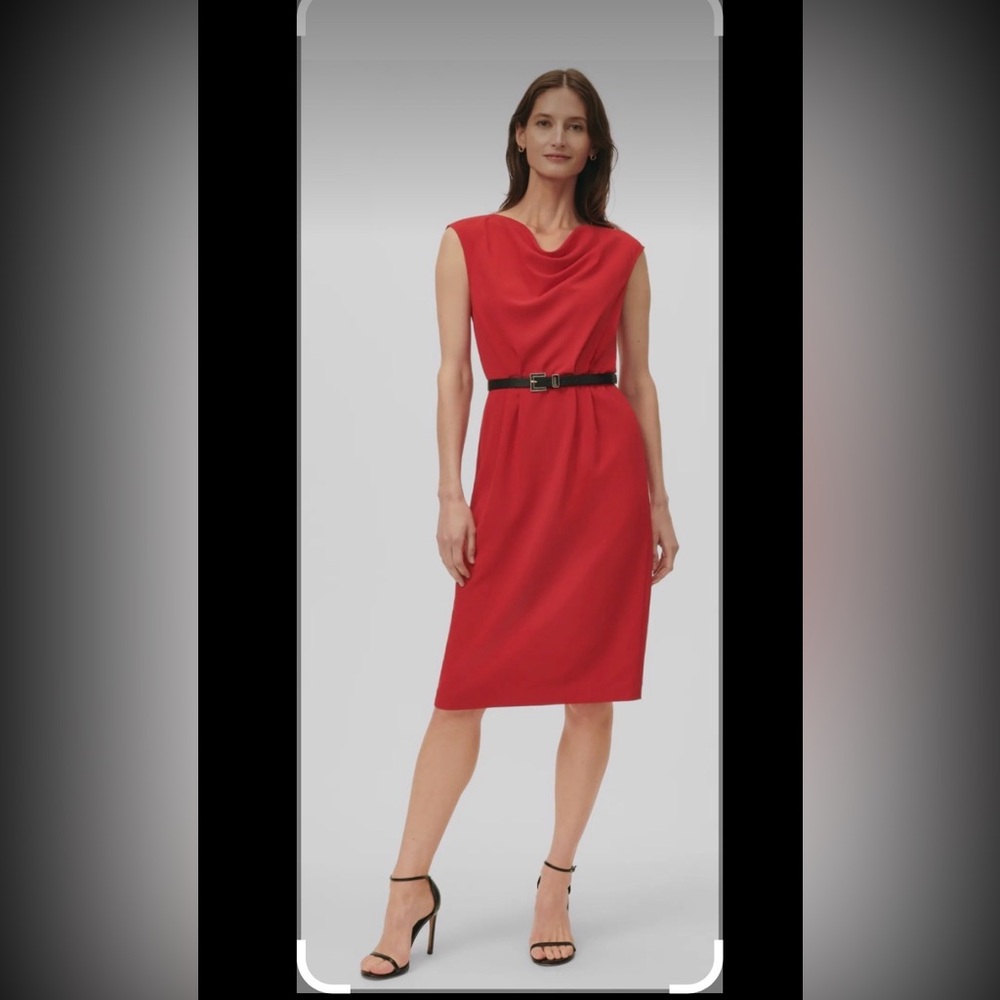 Brooks Brothers Black Belt with Gold Buckle on Red Dress